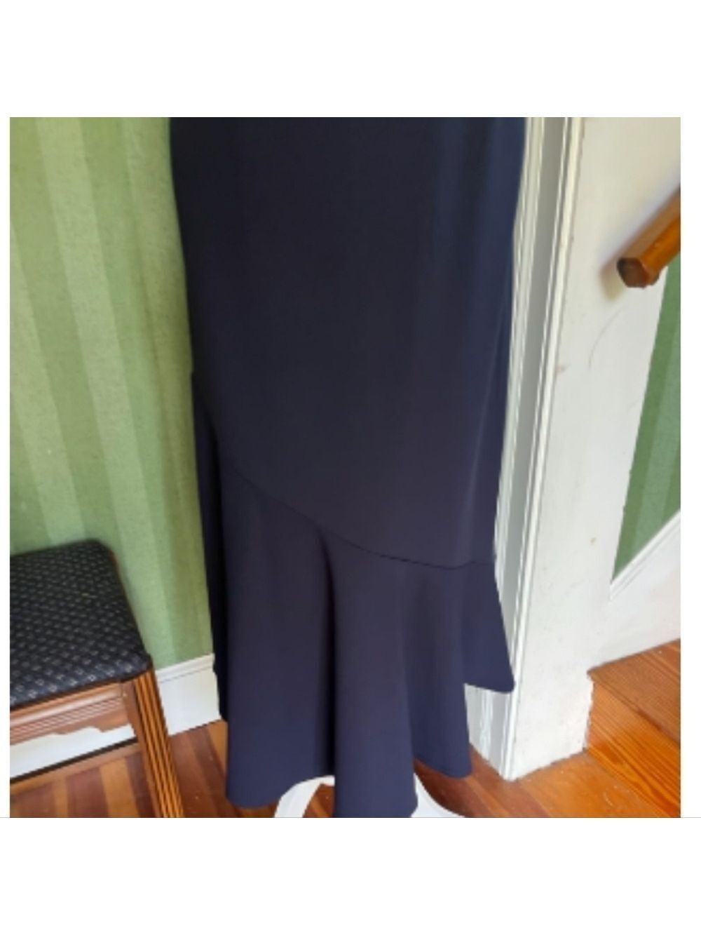 Sharagano Square Neck Flounce Deep Navy  Blue Midi Dress NWT Size 4 - Picture 7 of 13